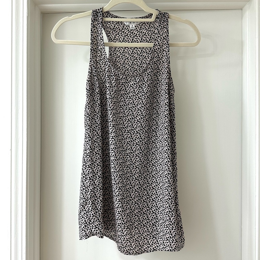 CAbi Black and White Leopard Print Racerback Tank Top, Size S - Picture 2 of 9